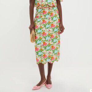 HYACINTH HOUSE Multi Green Begonia Floral Ida Midi Skirt - Size L